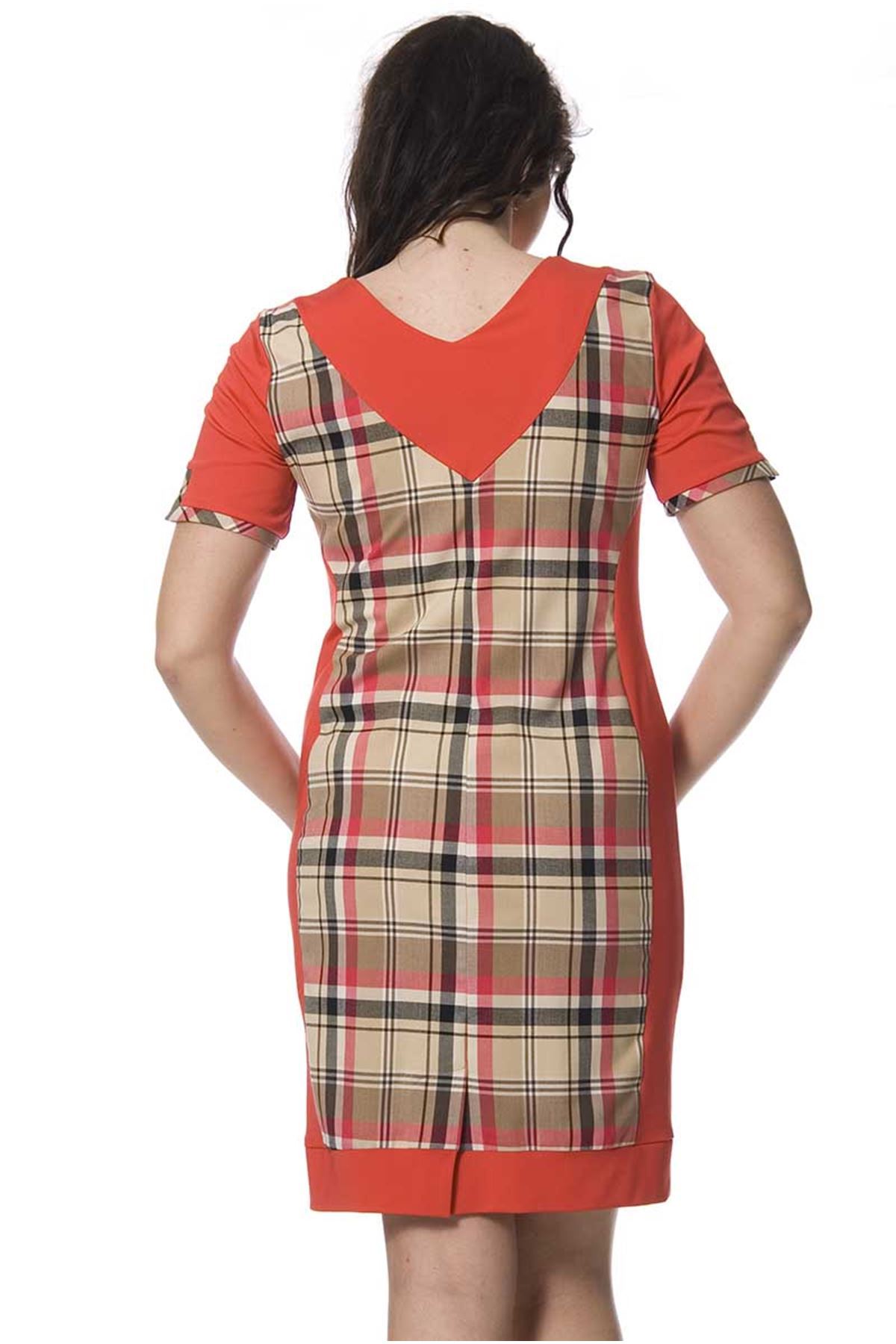 Büyük Beden Kırmızı Desenli Elbise K4-127444
