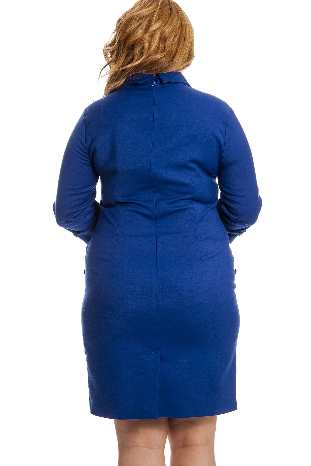 Büyük Beden Mavi Bebe Yaka Kadın Elbise G6-127362A