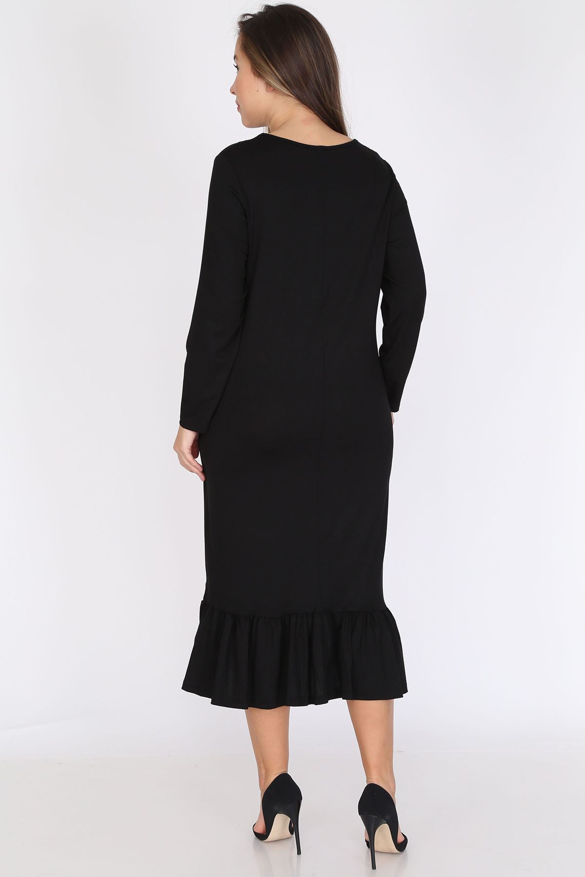 Siyah Uzun Kollu Büyük Beden Elbise 12D-0788