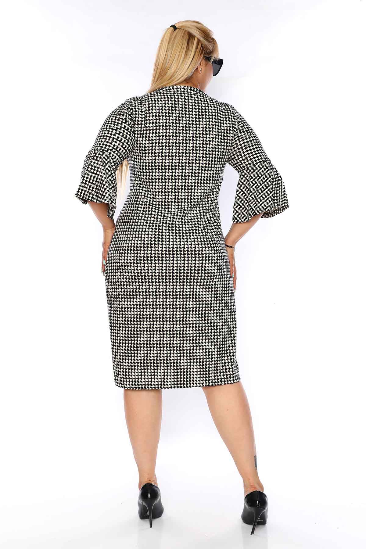 Kazayağı Desenli Büyük Beden Elbise 3D-0756