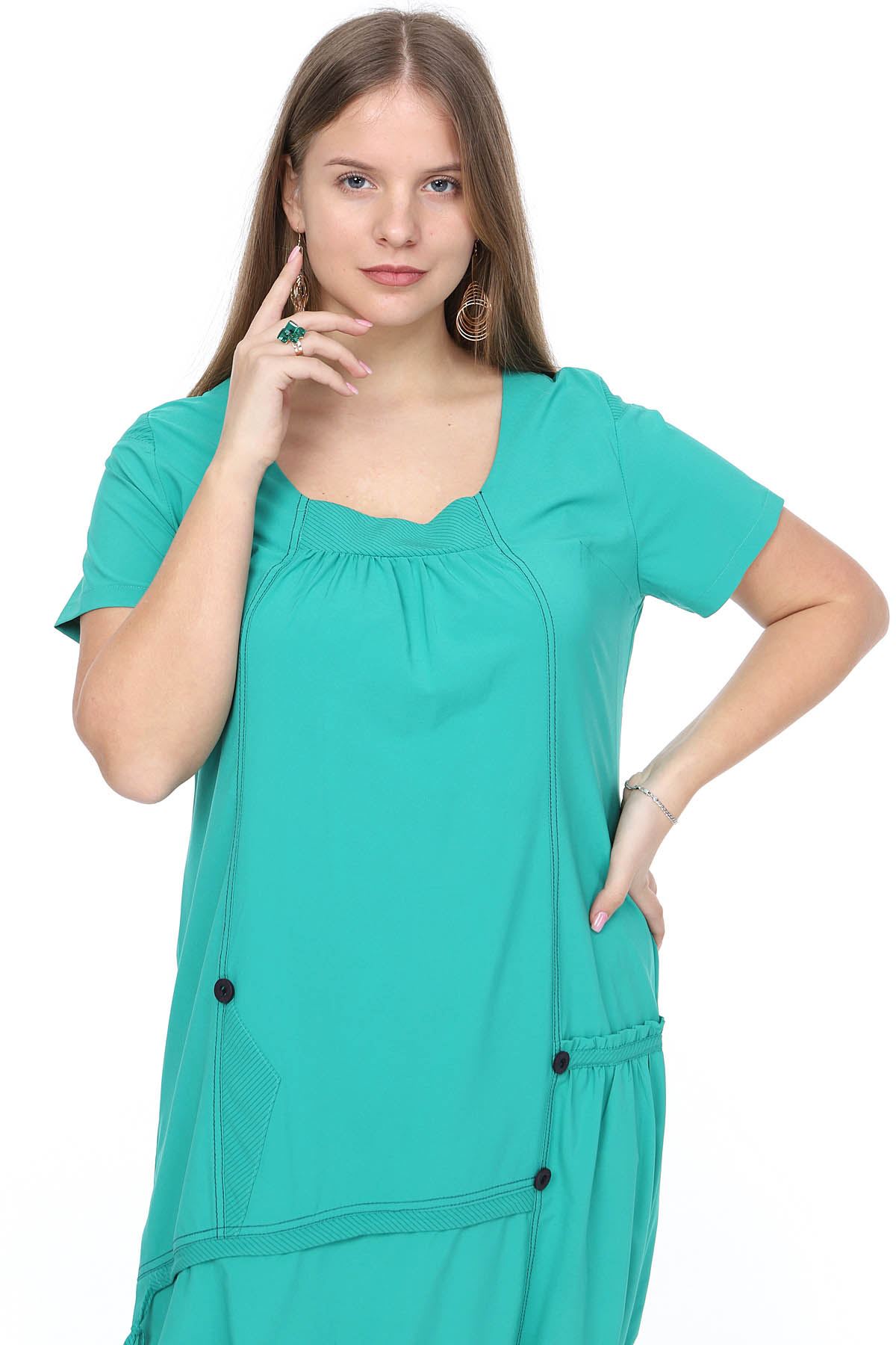 Yazlık Yeşil Büyük Beden Elbise 18A-0922