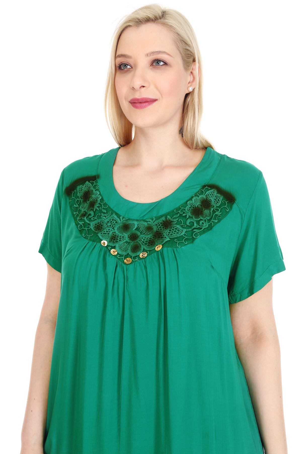 Yeşil Gipürlü Tunik Büyük Beden Elbise 20Y-0923