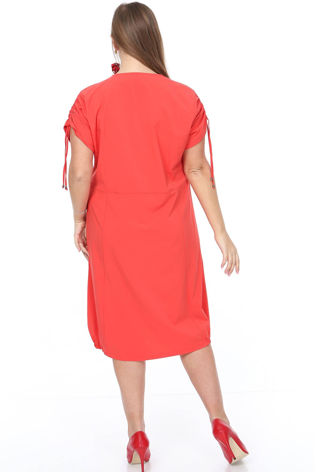 Bağcıklı Cepli Mercan Büyük Beden Elbise 4F-0905