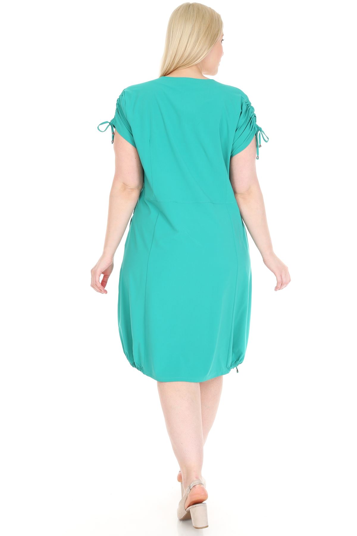 Bağcıklı Cepli Yeşil Büyük Beden Elbise 18E-0921