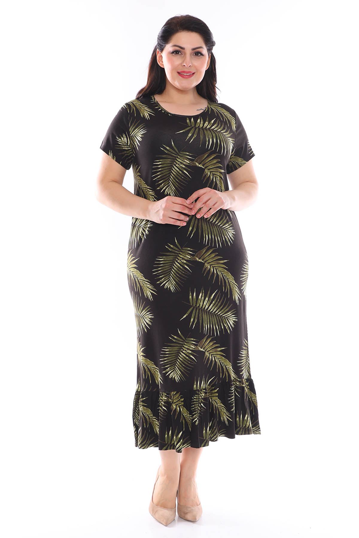 Palmiye Yapraklı Büyük Beden Elbise 1D-0948