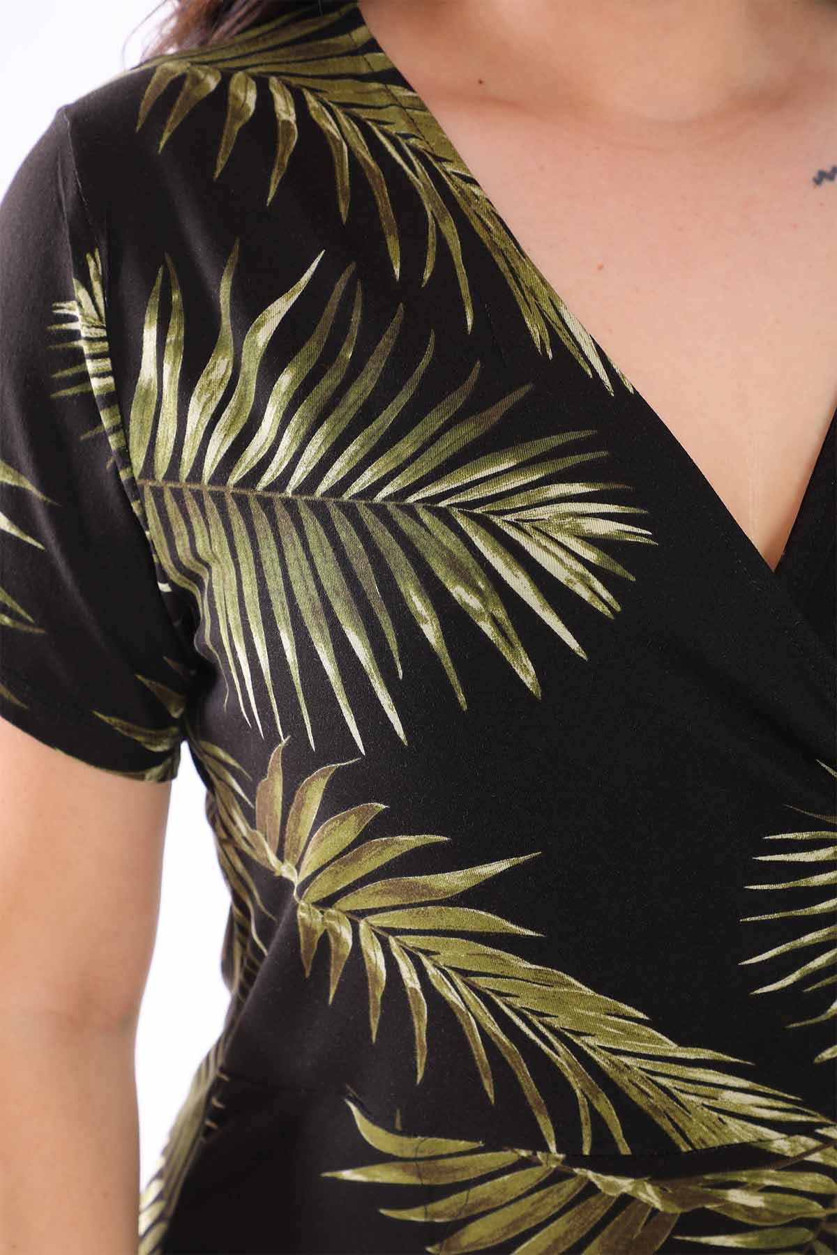 Palmiye Yaprağı Kruvaze Yaka Elbise 28B-0967