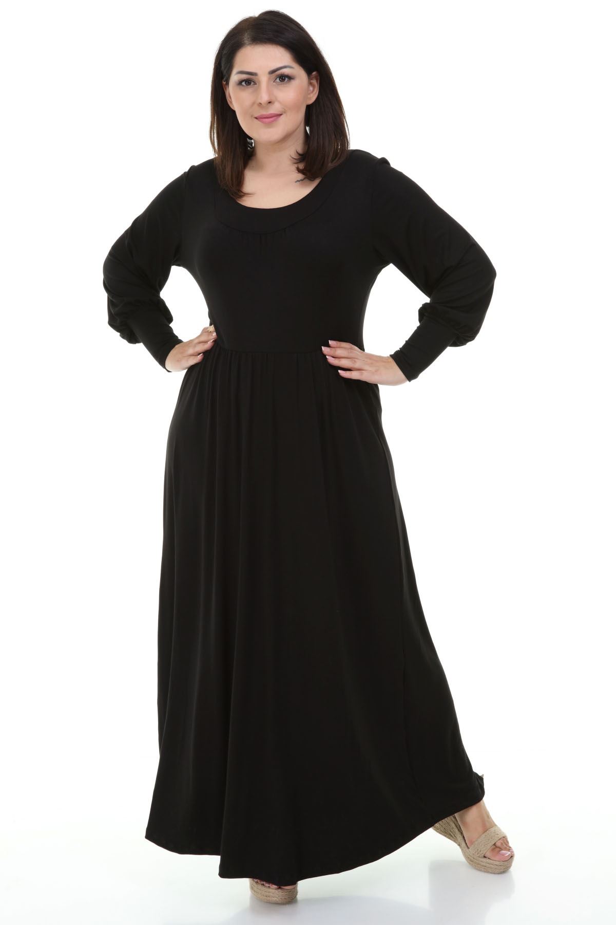 Siyah Büyük Beden Uzun Elbise 20Y-1246