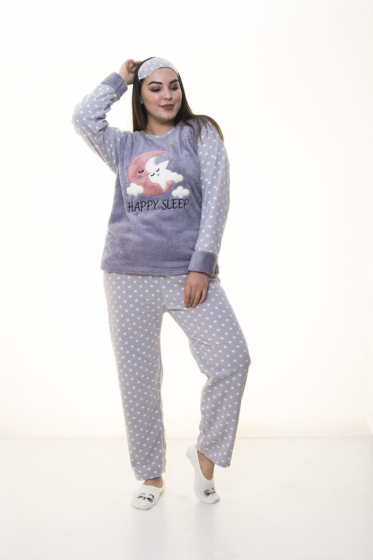 Peluş Polar Gri Pijama Takımı 32C-1387