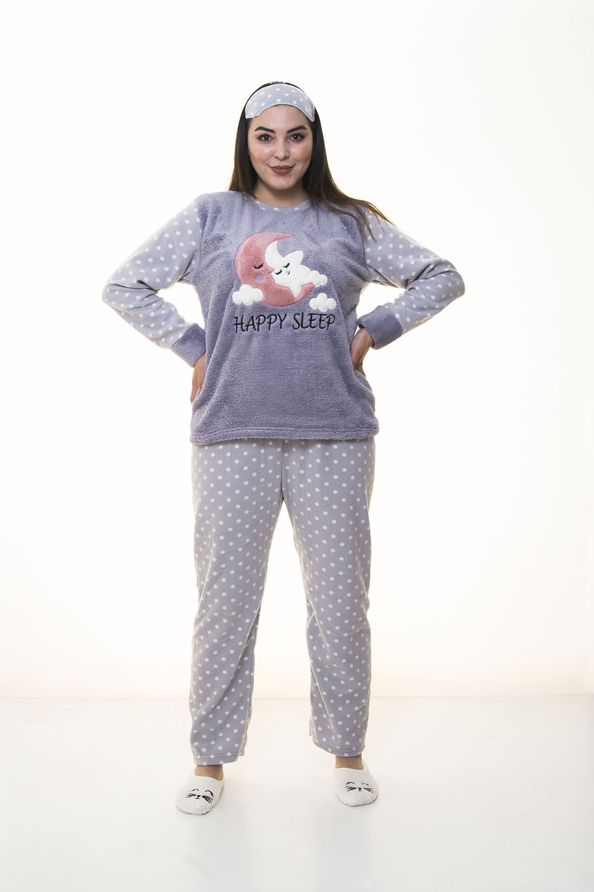 Peluş Polar Gri Pijama Takımı 32C-1387