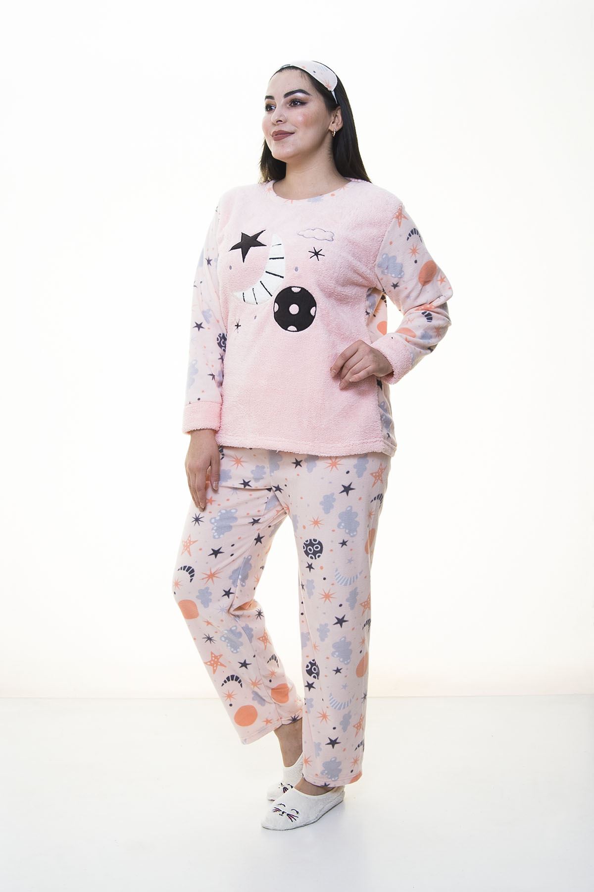 Peluş Polar Pembe Pijama Takımı 32C-1384