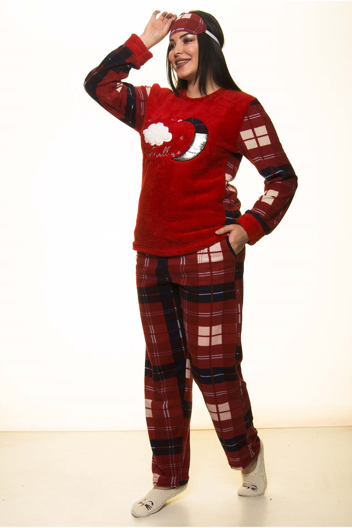 Welsoft Polar Kırmızı Kışlık Pijama Takımı 32C-1465
