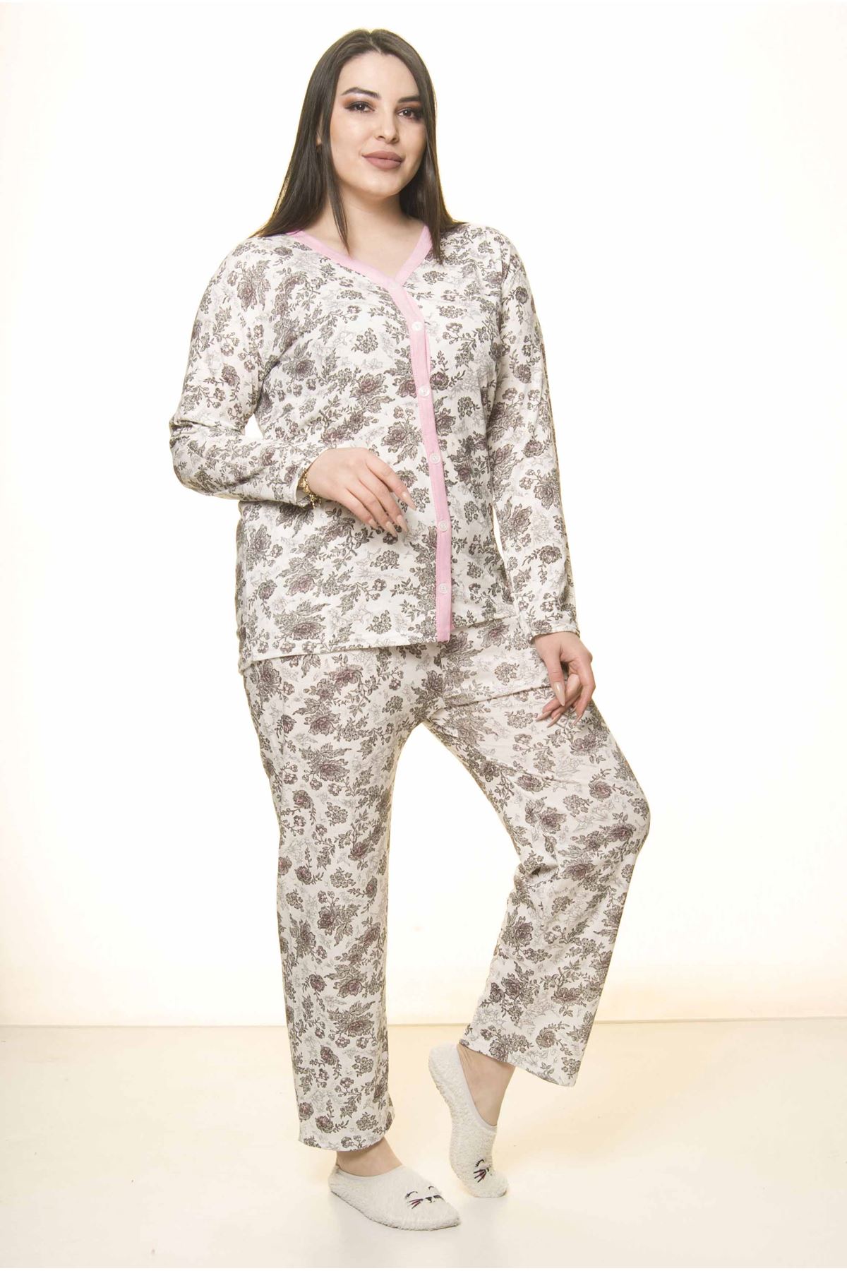  Düğmeli Geniş Kesim Pijama Takımı 31A-1554