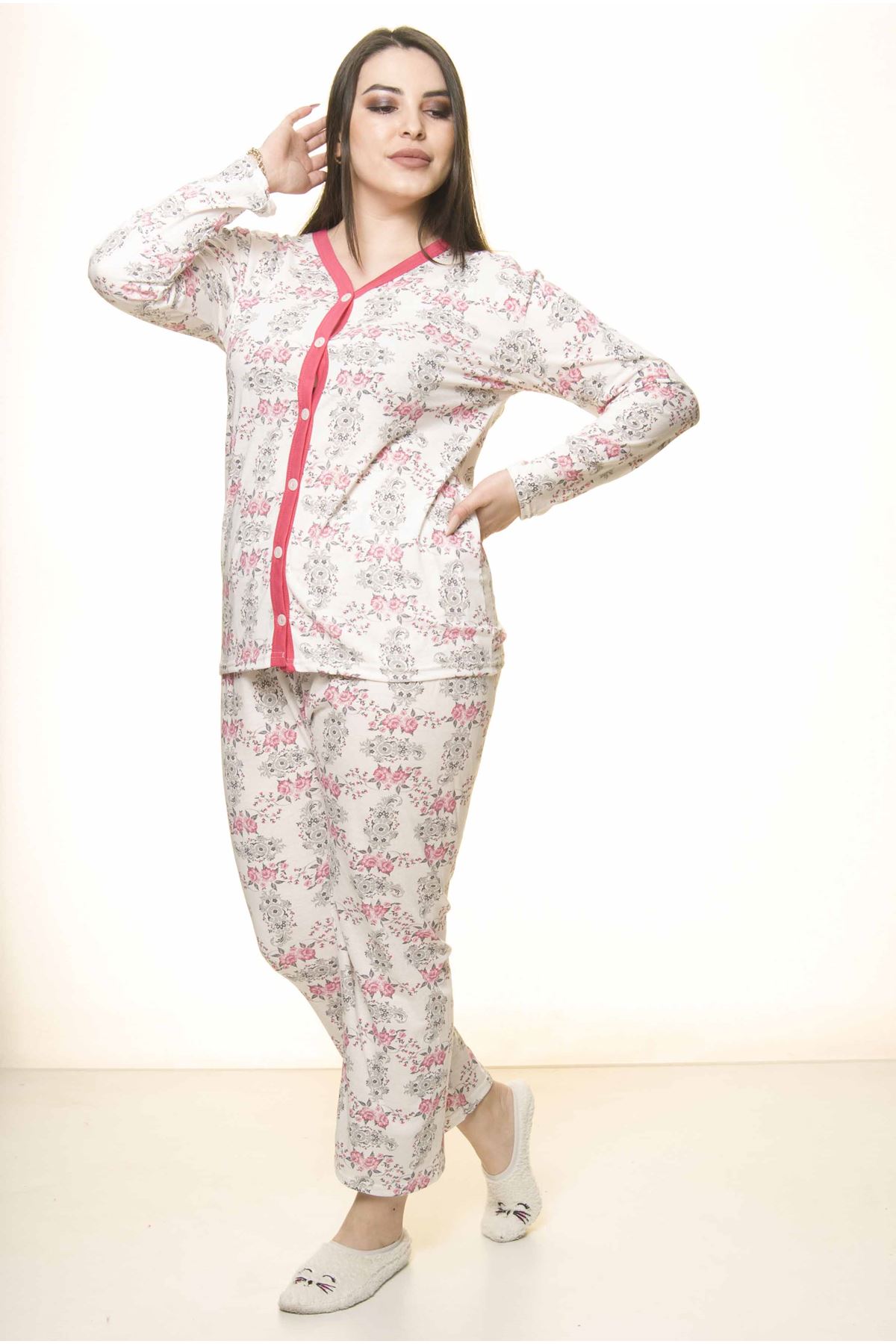  Düğmeli Geniş Kesim Pijama Takımı 31A-1550