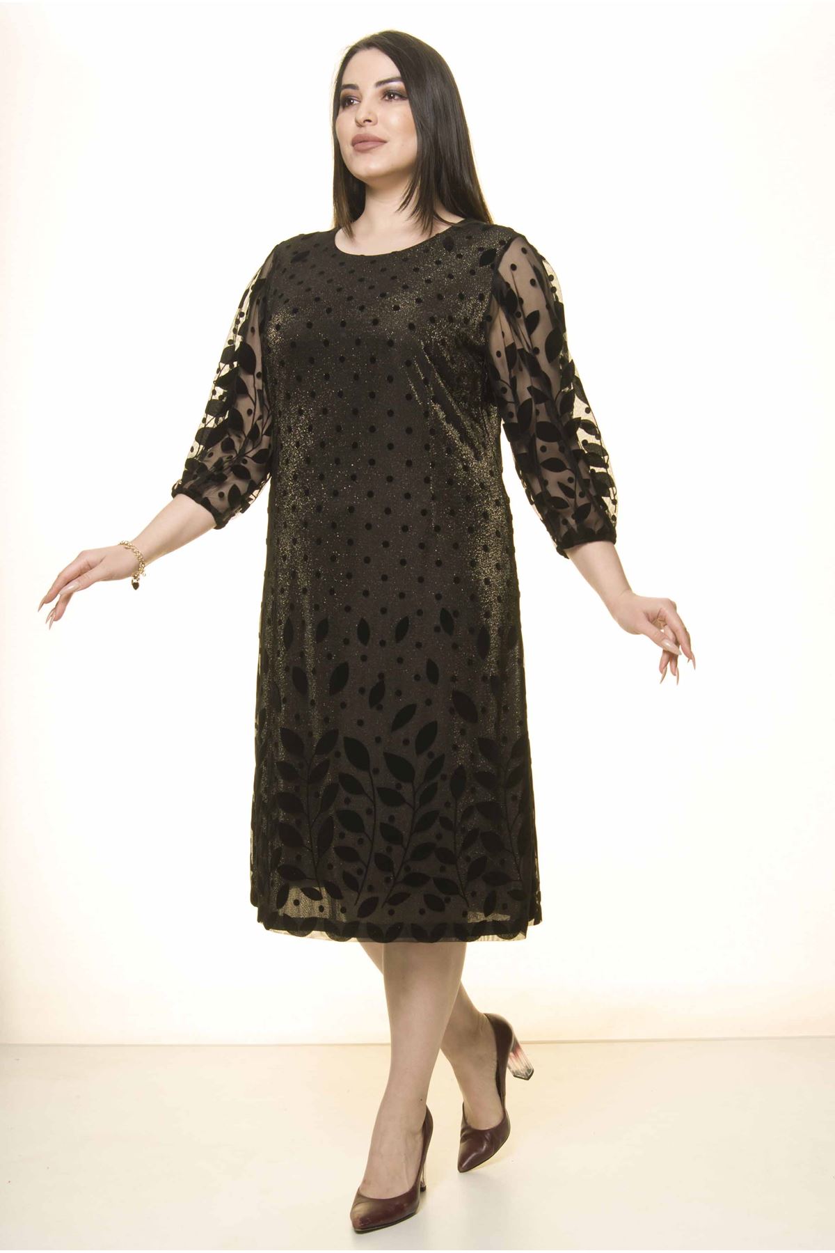 Siyah Dore Astarlı Elbise 30Y-1573