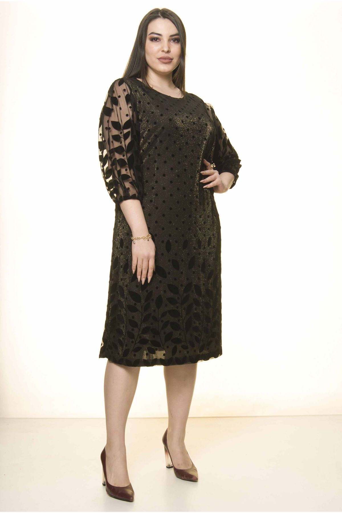 Siyah Dore Astarlı Elbise 30Y-1573