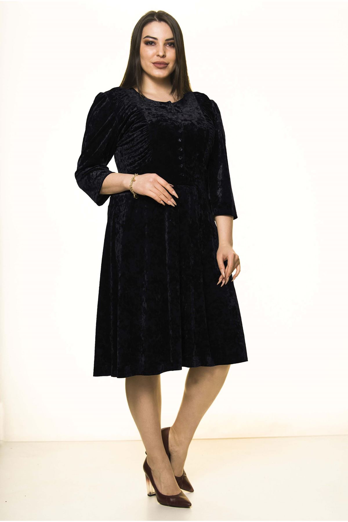 Siyah Kadife Büyük Beden Elbise 30A-1579