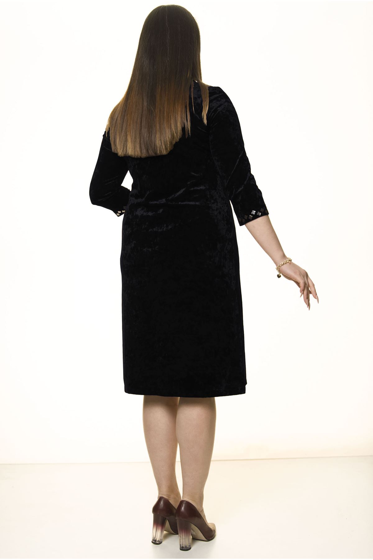 Siyah Kadife Büyük Beden Elbise 11A-1584