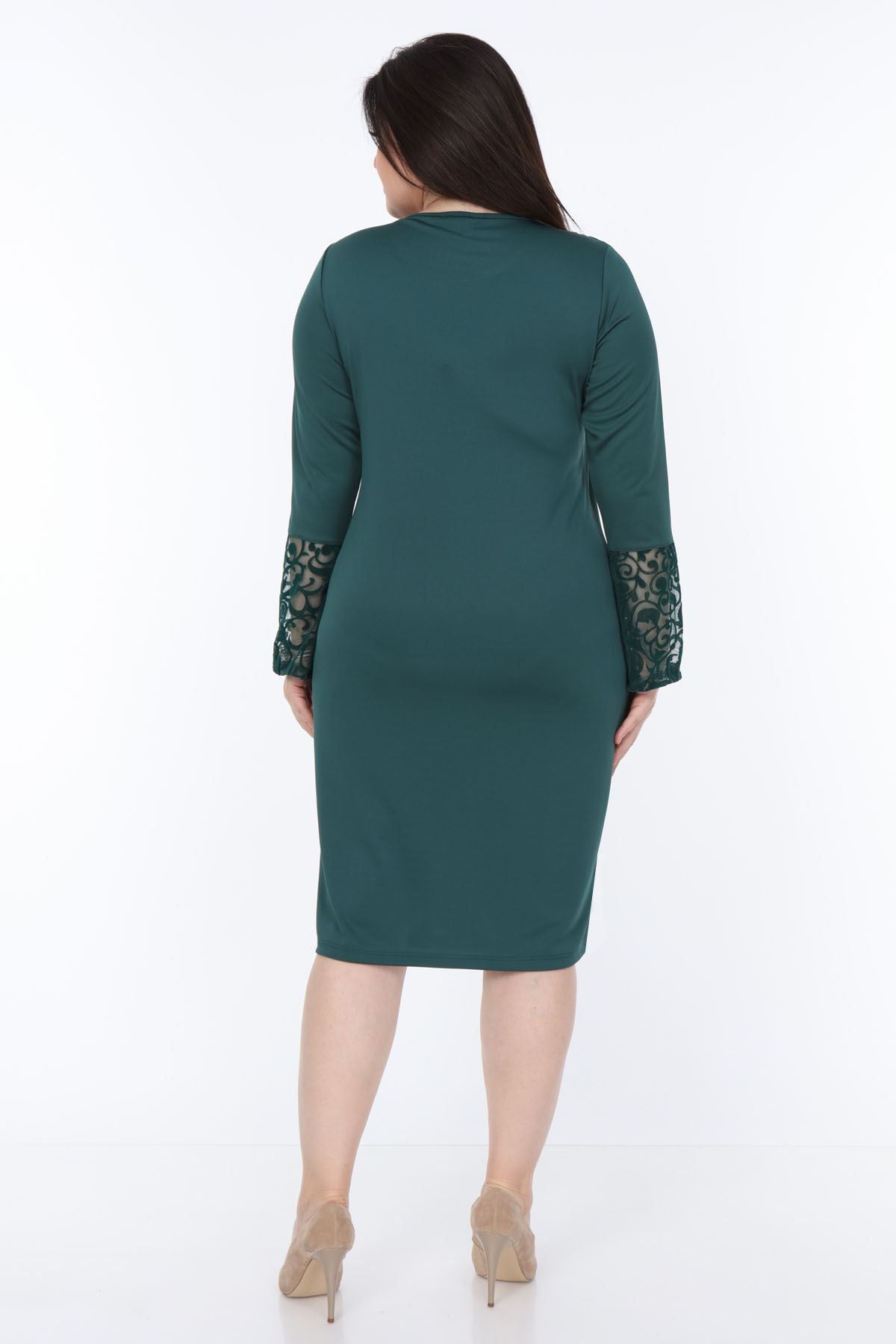 Yeşil İspanyol Kol Elbise 30Y-1050