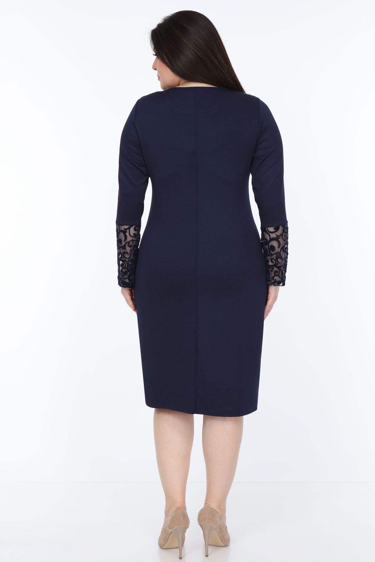 Lacivert İspanyol Kol Büyük Beden Elbise 30Y-1051