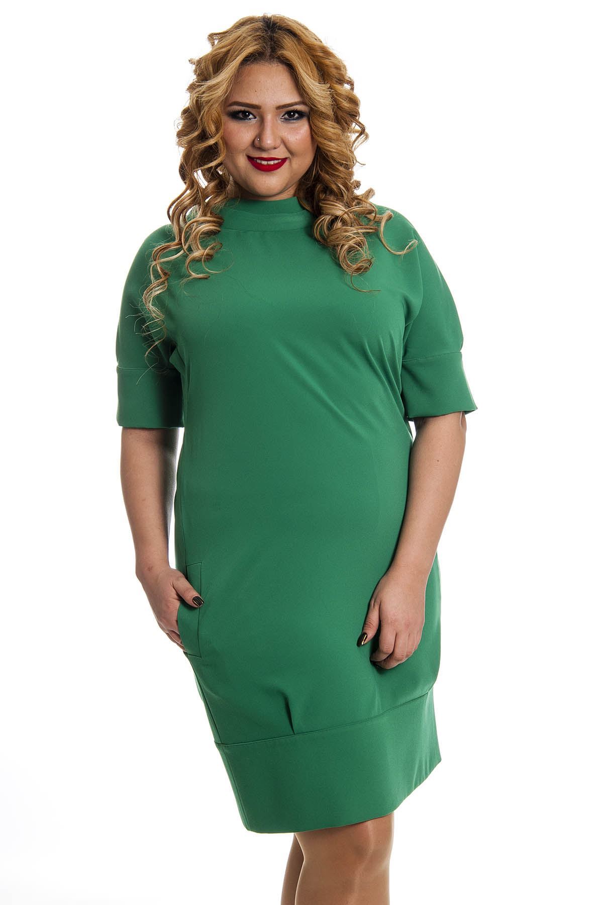 Büyük Beden Yeşil Yaka Detaylı Kadın Elbise G6-128344