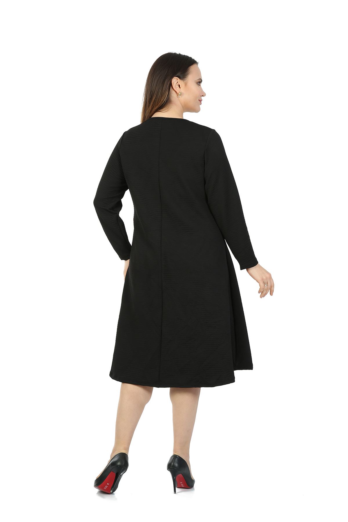 Siyah Kloş Büyük Beden Elbise 34D-1421