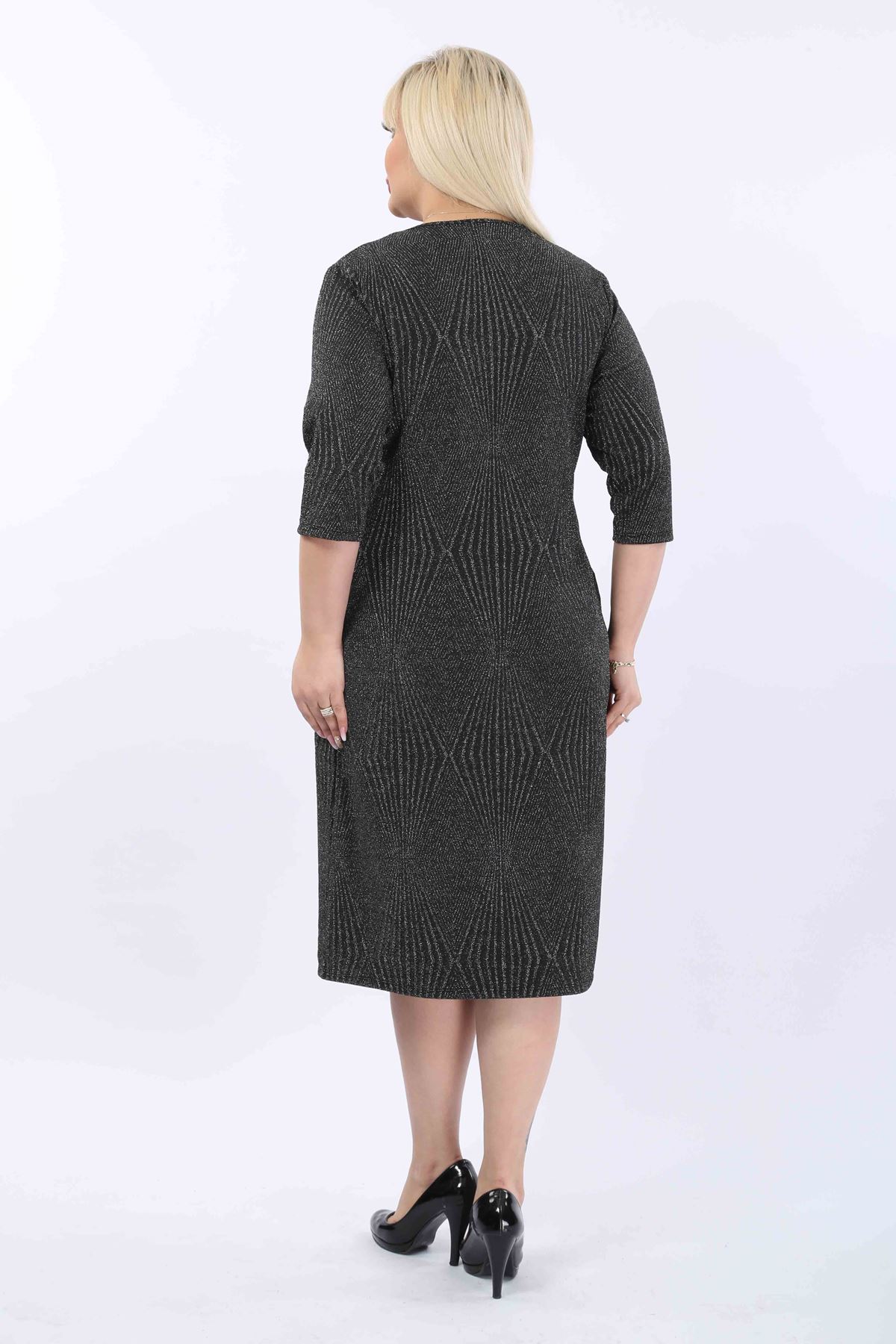 Jakarlı Cepli Kışlık Büyük Beden Elbise 30A-2025